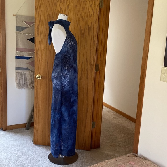 Unlined indigo tie dye lace maxi halter dress - Picture 3 of 6